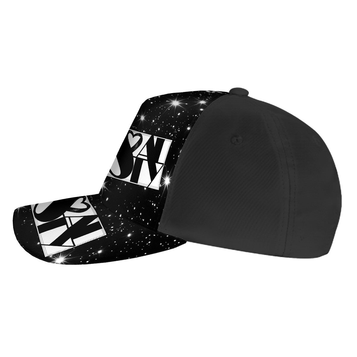 Twinkly Merch Baseball Cap (Single Design) Twinkling Starfield Bamp;W Bauhaus Text Logo Heart Thin Border