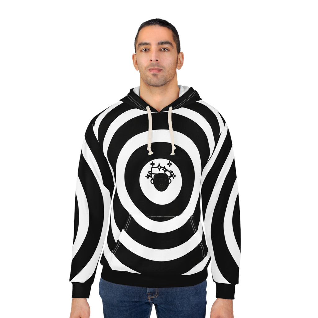 Hypno-Hoodie — Black & White Optical Spiral Pullover