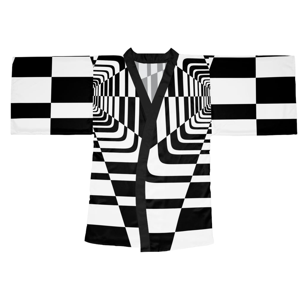 Black and White Long Sleeve Kimono Robe
