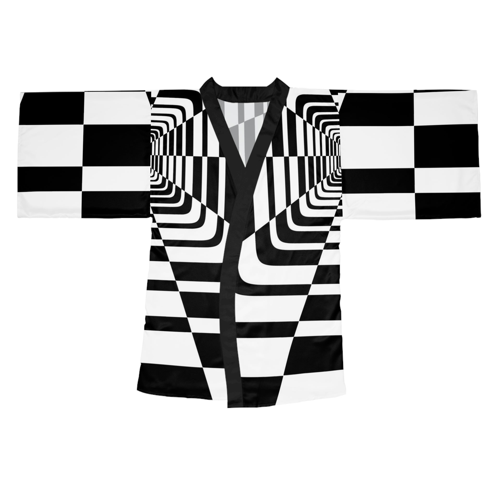 Black and White Long Sleeve Kimono Robe