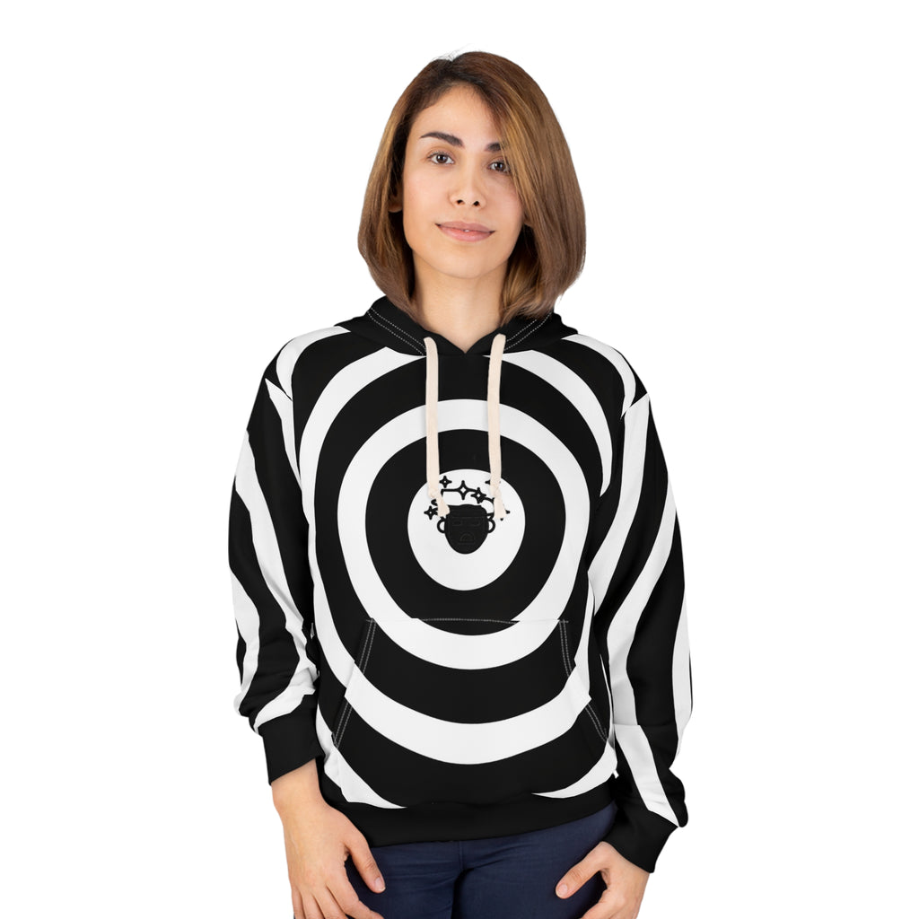 Hypno-Hoodie — Black & White Optical Spiral Pullover
