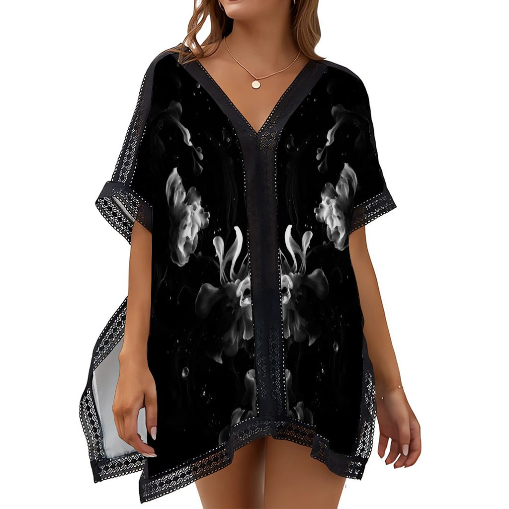 Fractal Flower Splash Summer Poncho