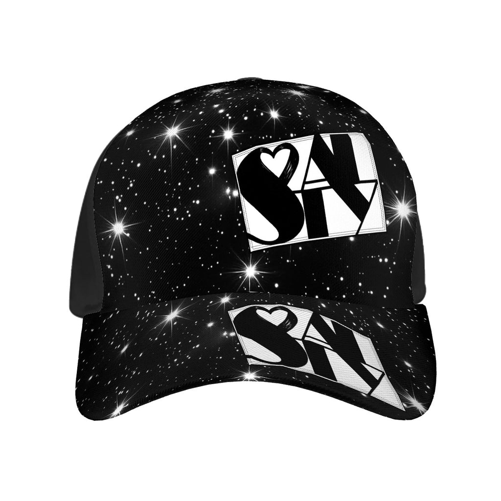 Twinkly Merch Baseball Cap (Single Design) Twinkling Starfield Bamp;W Bauhaus Text Logo Heart Thin Border