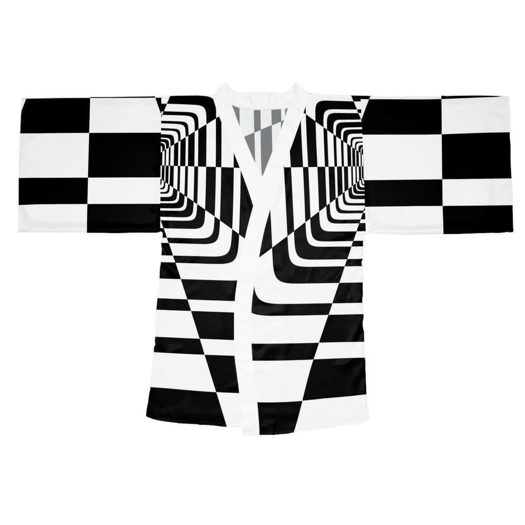 Black and White Long Sleeve Kimono Robe