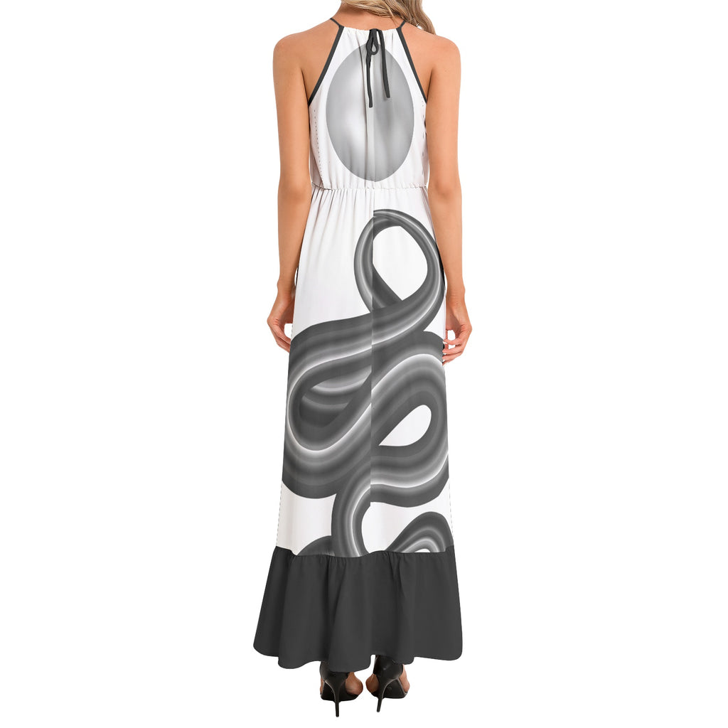 Roller Coaster Ruffle Hem Halter Neck Maxi Dress