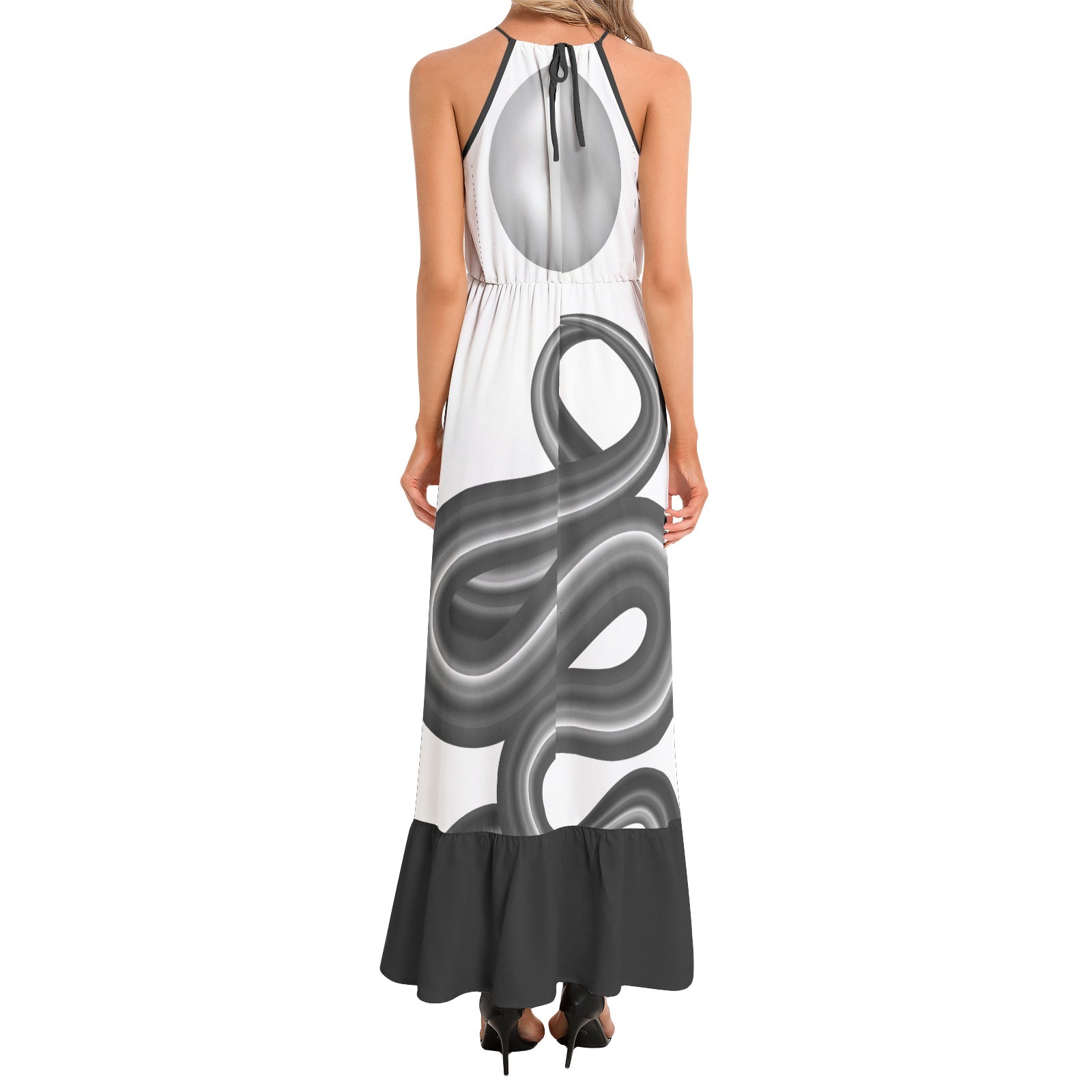 Roller Coaster Ruffle Hem Halter Neck Maxi Dress
