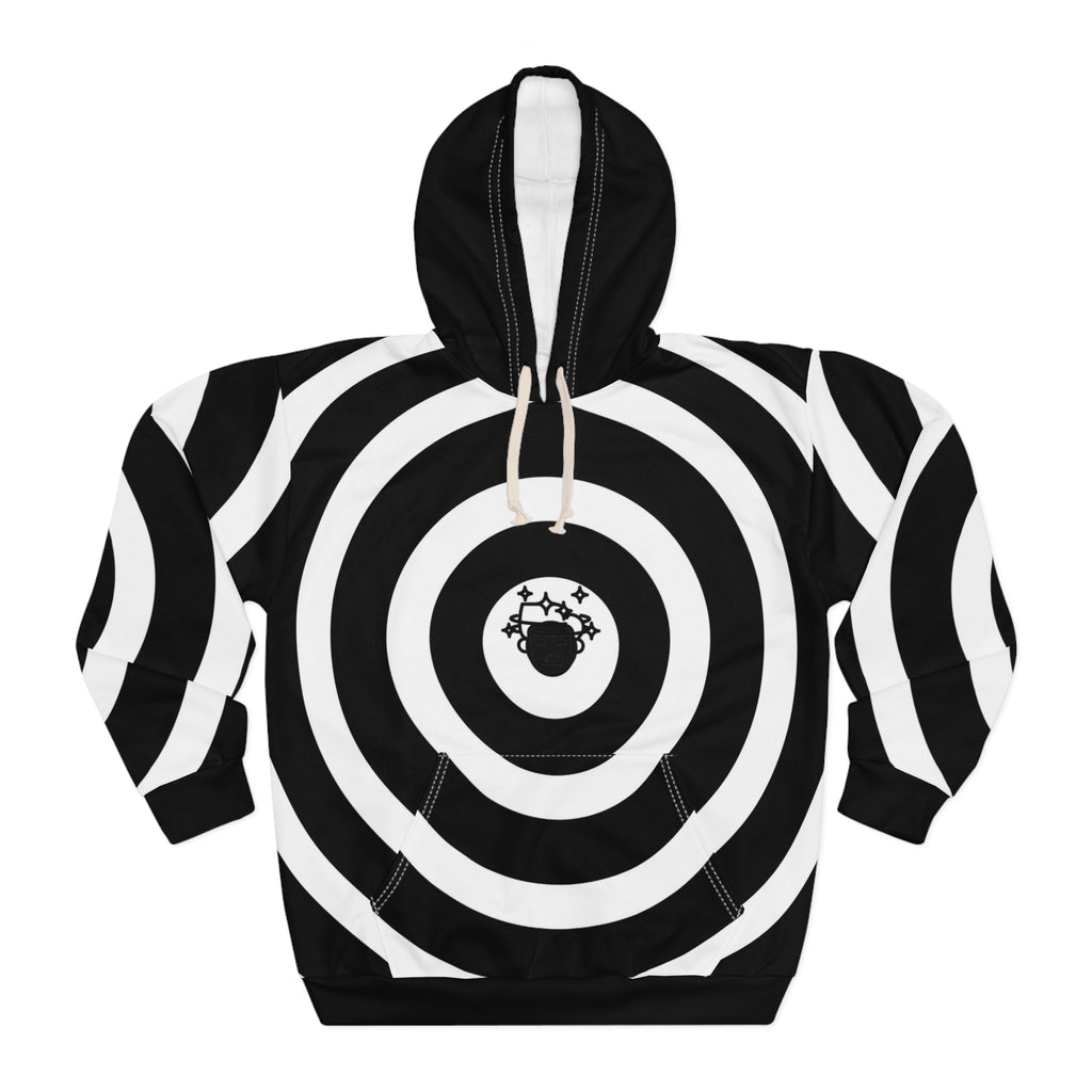 Hypno-Hoodie — Black & White Optical Spiral Pullover