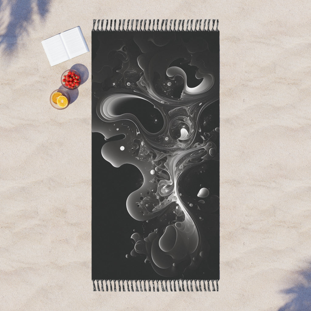 Boho Beach Towel - Abstract Black and White Design