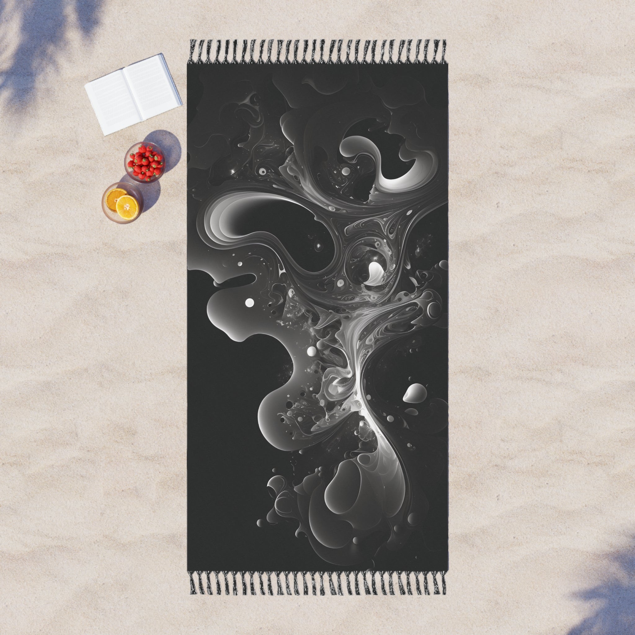Boho Beach Towel - Abstract Black and White Design