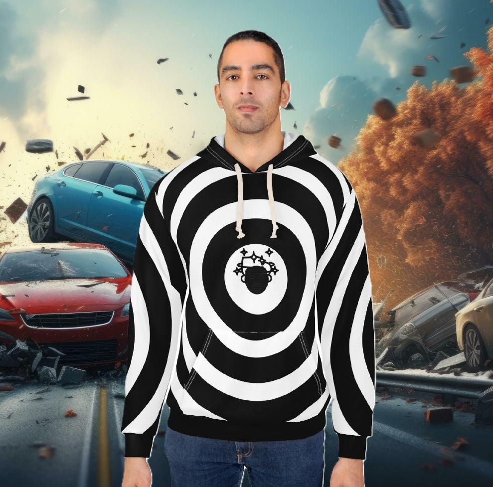 Hypno-Hoodie — Black & White Optical Spiral Pullover