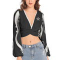 Star Beauty - Women's Deep V-Neck Lantern Sleeve Crop Top