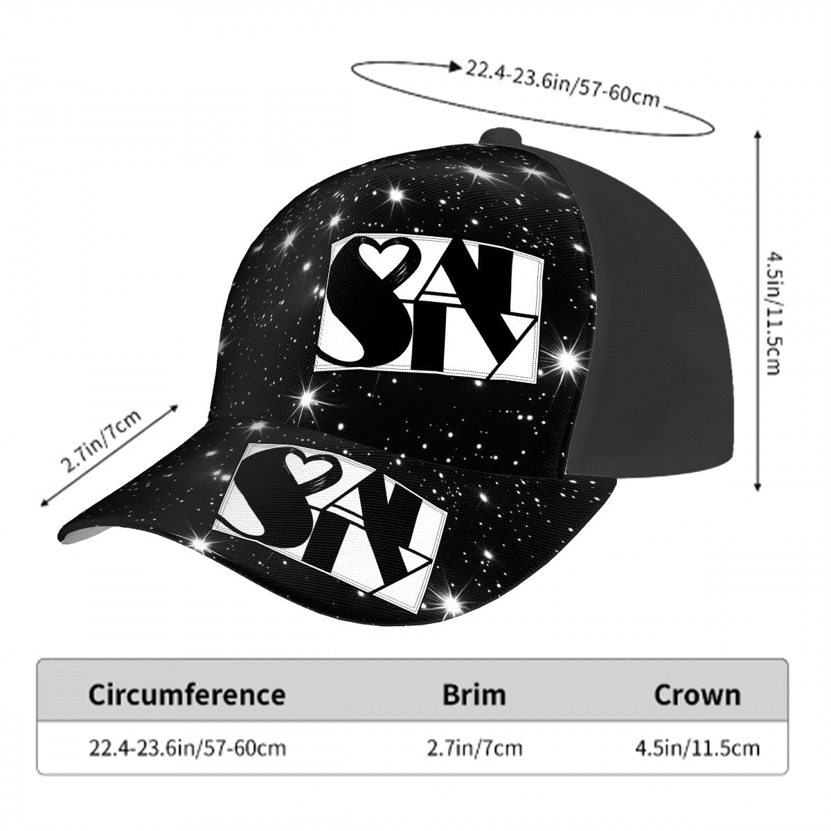 Twinkly Merch Baseball Cap (Single Design) Twinkling Starfield Bamp;W Bauhaus Text Logo Heart Thin Border